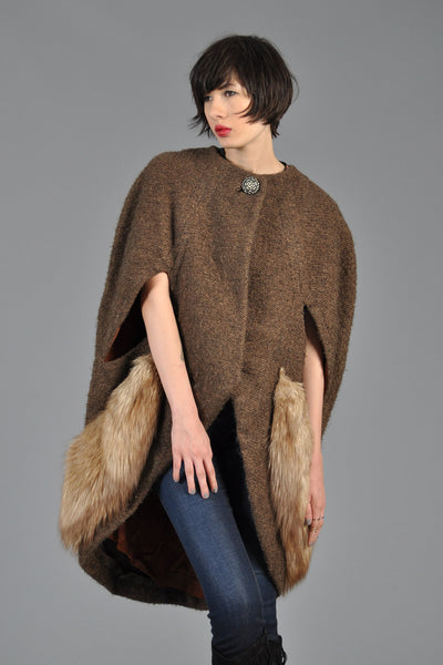 1950s/60s Fishtail Wool + Fox Fur Cape