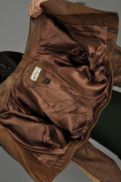 Cropped Cocoa Leather Jacket w/Fox Fur Trim
