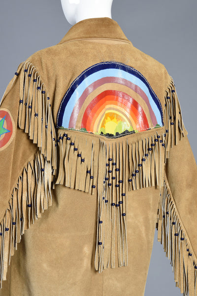 OOAK 60s Hand Painted Rainbow Suede Jacket w/Fringe