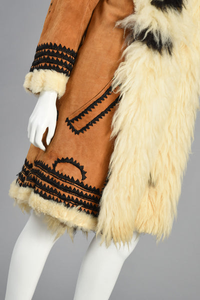Incredible 1970s Embroidered Shearling + Suede Coat