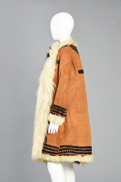 Incredible 1970s Embroidered Shearling + Suede Coat
