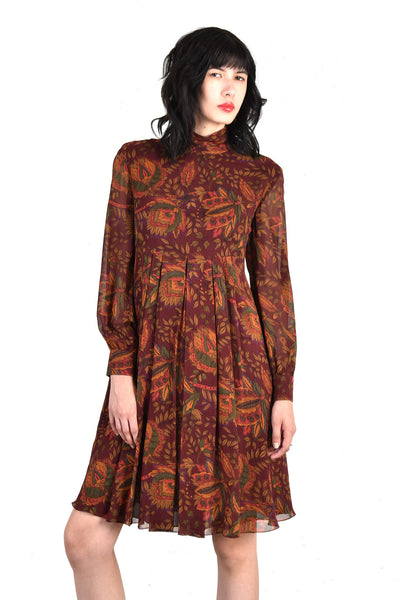 Les Feuilles Autumnal Floral Silk Day Dress
