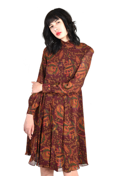 Les Feuilles Autumnal Floral Silk Day Dress