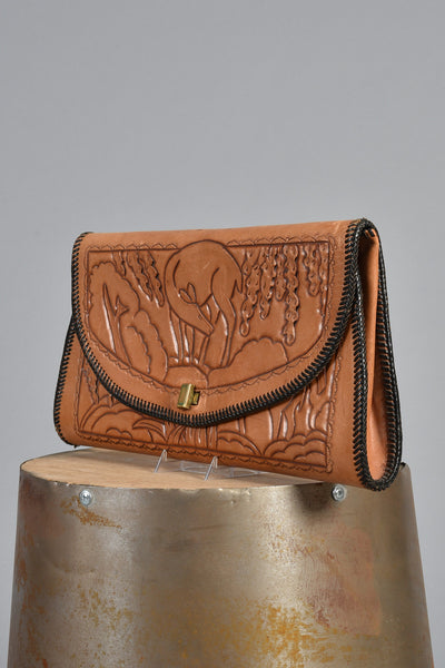 1950s Tooled Leather Clutch w/Deer Motif