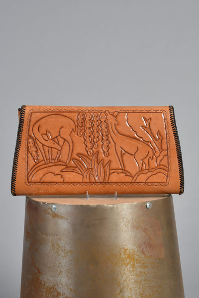 1950s Tooled Leather Clutch w/Deer Motif