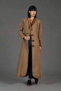 Incredible Edwardian Tweed + Velvet Maxi Coat