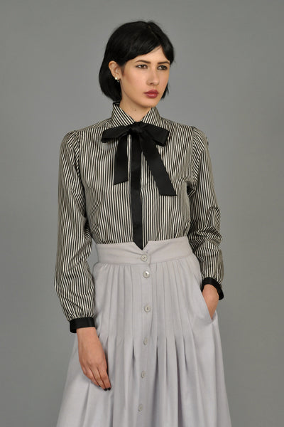 Vintage Chanel Silk Pinstripe Blouse with Ascot