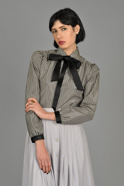 Chanel Silk Pinstripe Blouse with Ascot