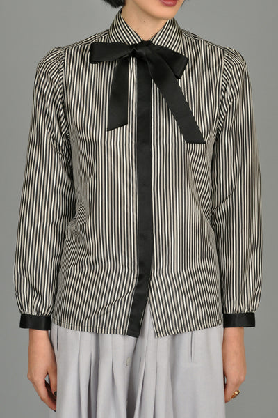 Vintage Chanel Silk Pinstripe Blouse with Ascot