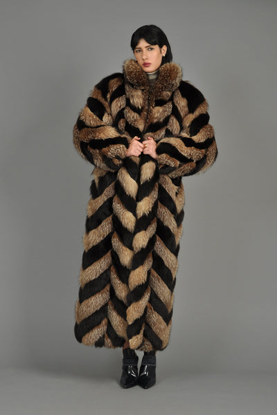 Christian Dior Full Length Chevron Fox Fur Coat