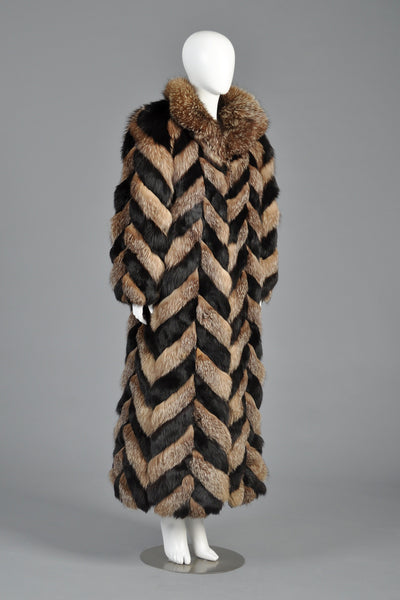 Vintage Christian Dior Full Length Chevron Fox Fur Coat