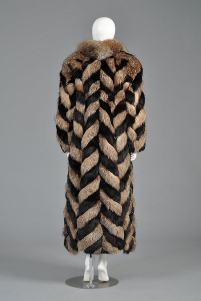 Vintage Christian Dior Full Length Chevron Fox Fur Coat
