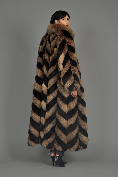 Christian Dior Full Length Chevron Fox Fur Coat