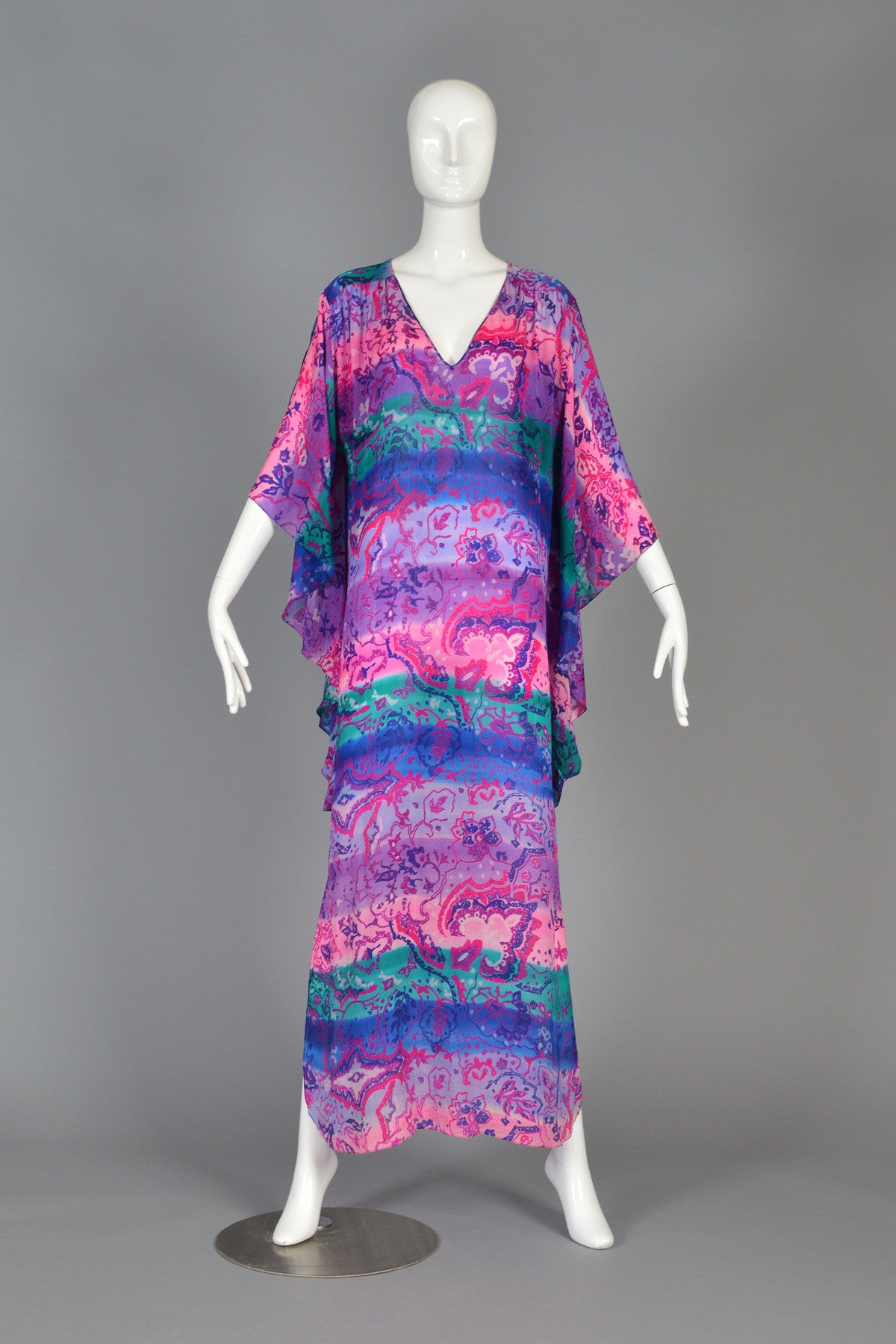 Christian Dior 1980s Silk Floral Caftan Maxi Dress