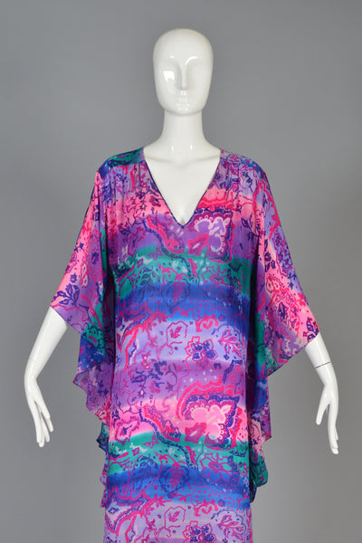 Christian Dior 1980s Silk Floral Caftan Maxi Dress