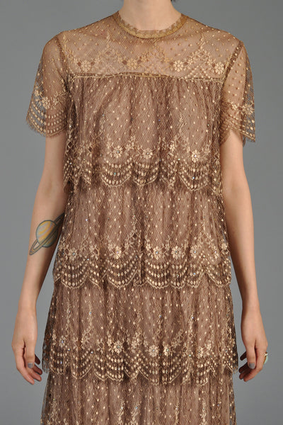 Tiered Lace + Rhinestone Dress with Scalloped Hem
