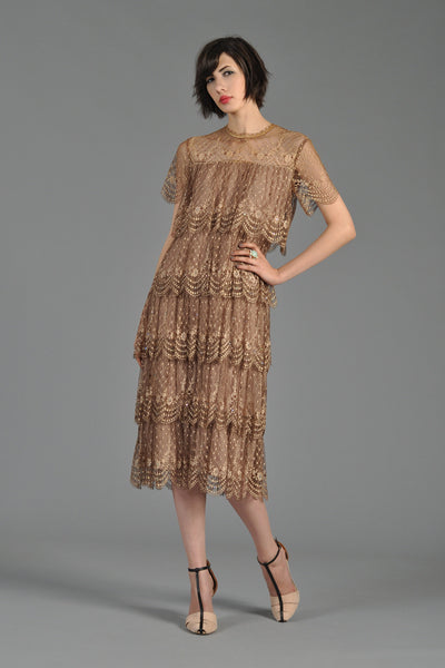 Tiered Lace + Rhinestone Dress with Scalloped Hem