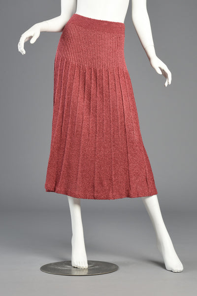 Copper Rose Pleated Knit Midi Skirt