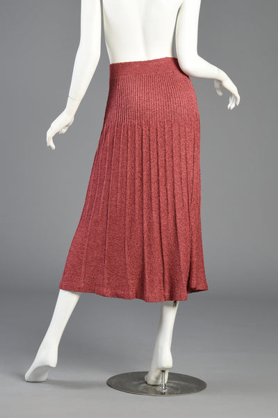 Copper Rose Pleated Knit Midi Skirt