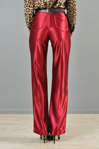Crimson High-Waisted 1970s Trousers