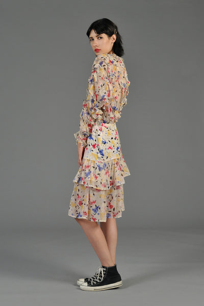Plunging Silk Floral Ruffle Tiered Dress