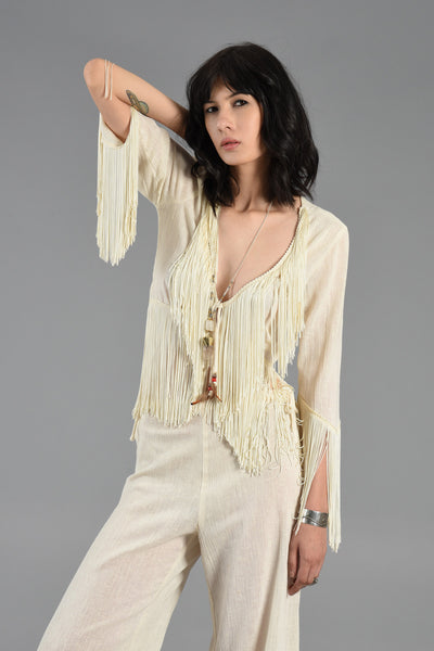 Ultimate 70s Fringed Crop Top + Palazzo Pant Ensemble
