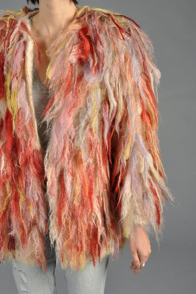 Ultra Shaggy Rainbow Fringed Wool Jacket