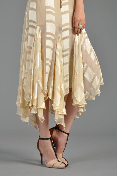 Sheer Silk Gown with Draped Handkerchief Hem