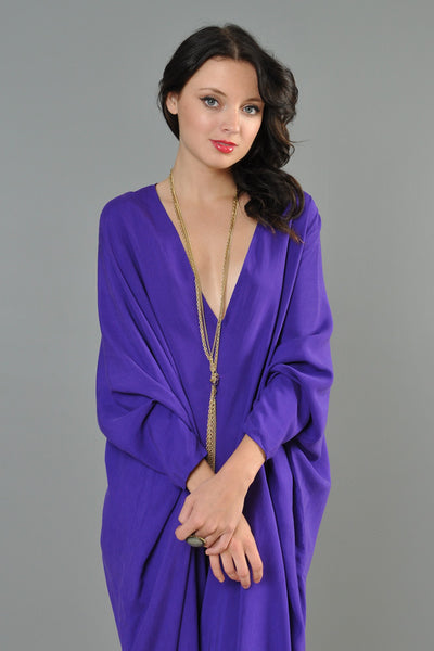 Donna Karan Royal Purple Draped Silk Jumpsuit