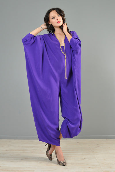 Donna Karan Royal Purple Draped Silk Jumpsuit