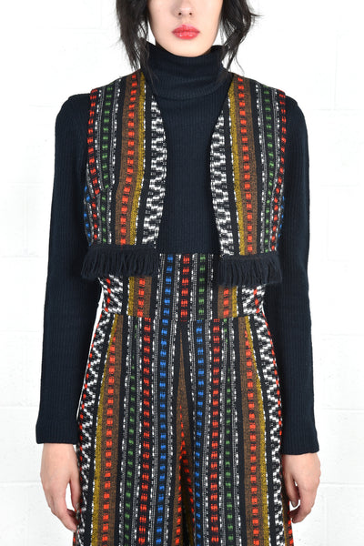 Vintage 1960s Ethnic Woven Gaucho Knit Jumpsuit