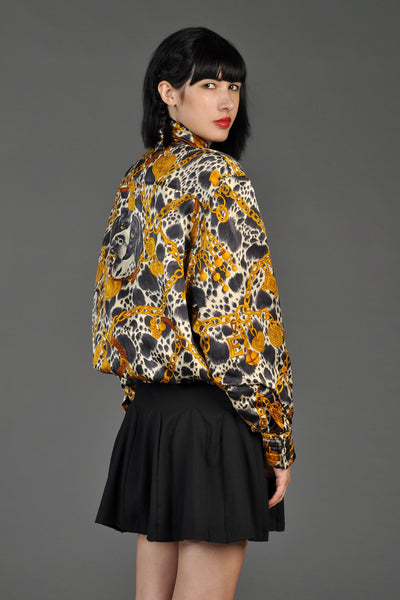 Escada Quilted Silk Hunting Dog Bomber Jacket