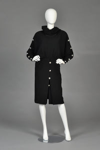Galanos Avant Garde 1980s Rhinestone Button Dress