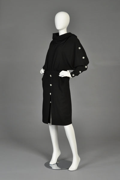 Galanos Avant Garde 1980s Rhinestone Button Dress