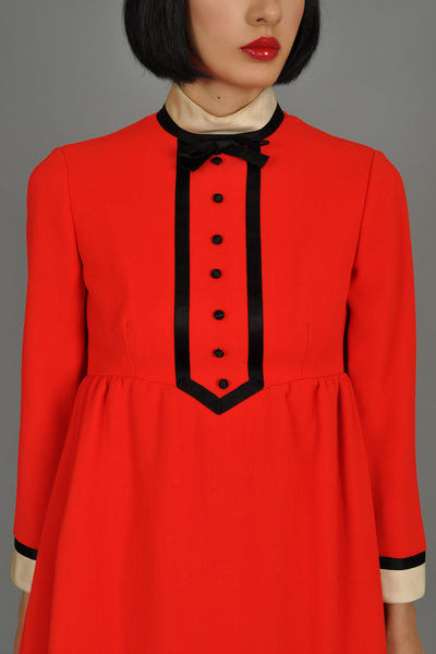 Geoffrey Beene Red, Black + White Tuxedo Babydoll Dress