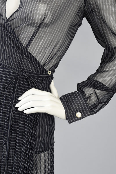 Gianfranco Ferre Sheer Pinstripe Wrap Dress