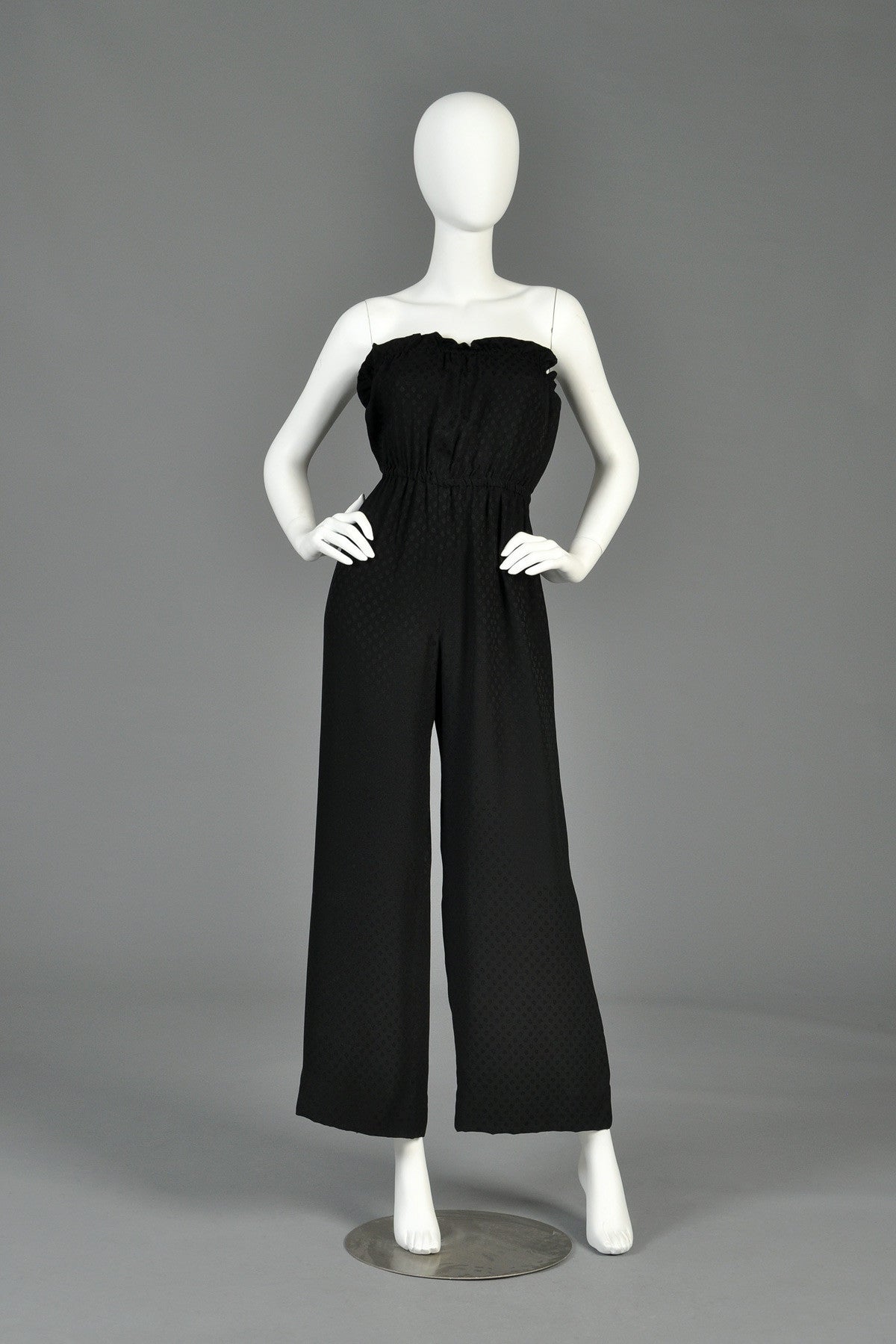 Givenchy Vintage 1970s Strapless Wide Legged Silk Jumpsuit