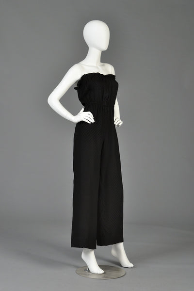 Givenchy Vintage 1970s Strapless Wide Legged Silk Jumpsuit