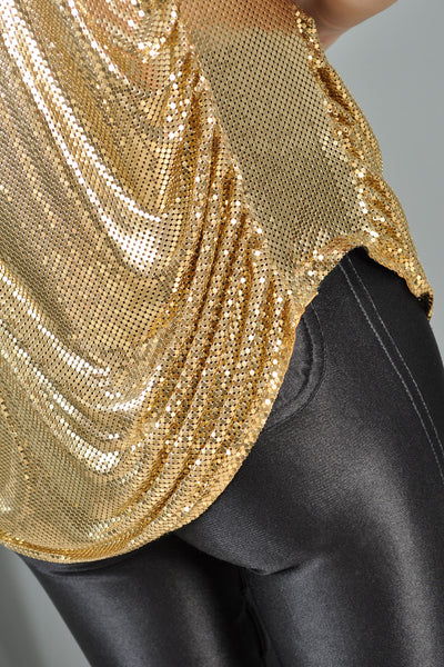 Metallic Gold Versace-esque Cutout Metal Mesh Top