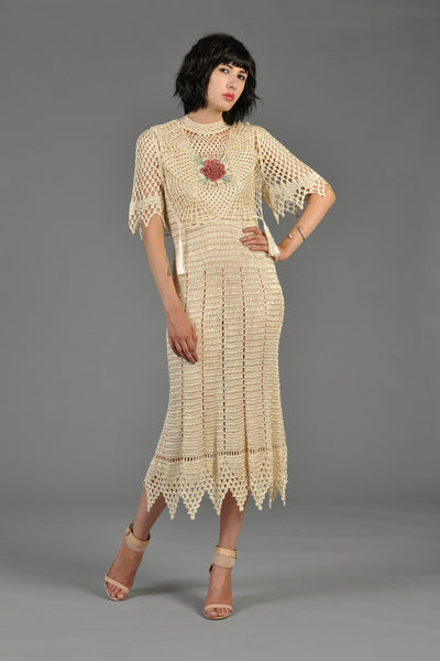 Crochet Midi Dress with Angel Sleeved Crop Top