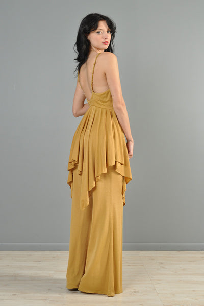 Goldenrod 1970s Plunging Draped Jumpsuit