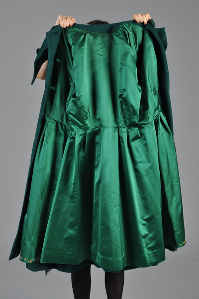 1950s Custom Green Princess Coat w/Fringed Sash
