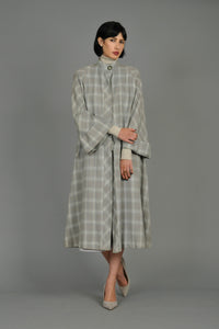 1940s Grey Plaid Swing Coat with Pagoda Sleeves