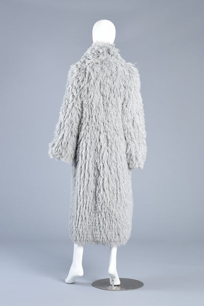 Pale Grey 1970s Shaggy Fur-Like Maxi String Coat