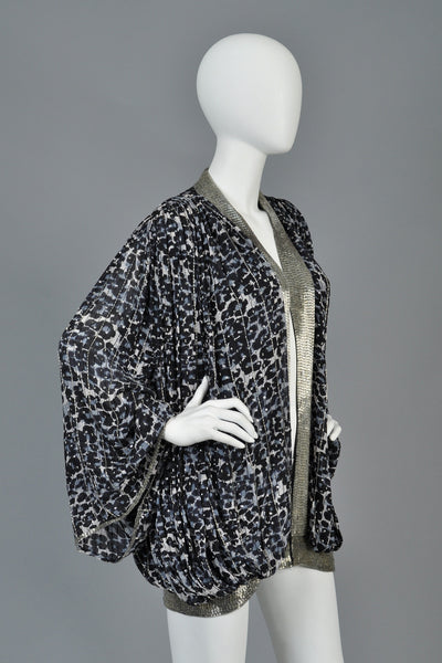 Leopard Print Sequined Jacket with Draped Sleeves