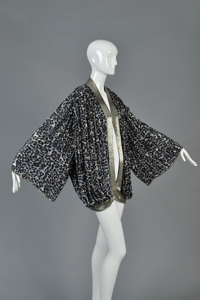 Leopard Print Sequined Jacket with Draped Sleeves