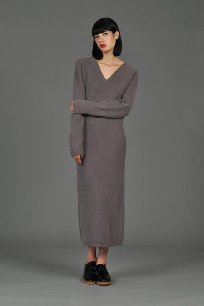 Minimal Angora + Lambswool V-Neck Maxi Sweater Dress