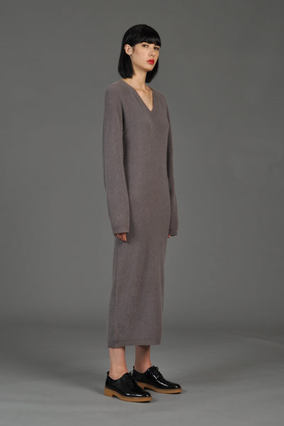 Minimal Angora + Lambswool V-Neck Maxi Sweater Dress