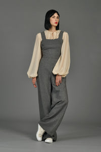 Grey 70s Wide-Legged Wool Overall Jumpsuit