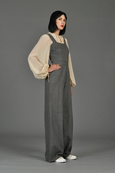 Grey 70s Wide-Legged Wool Overall Jumpsuit